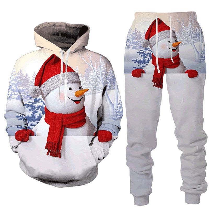 Men’s Christmas 3D Snowman Hoodie & Pullover Set – Holiday Outfit