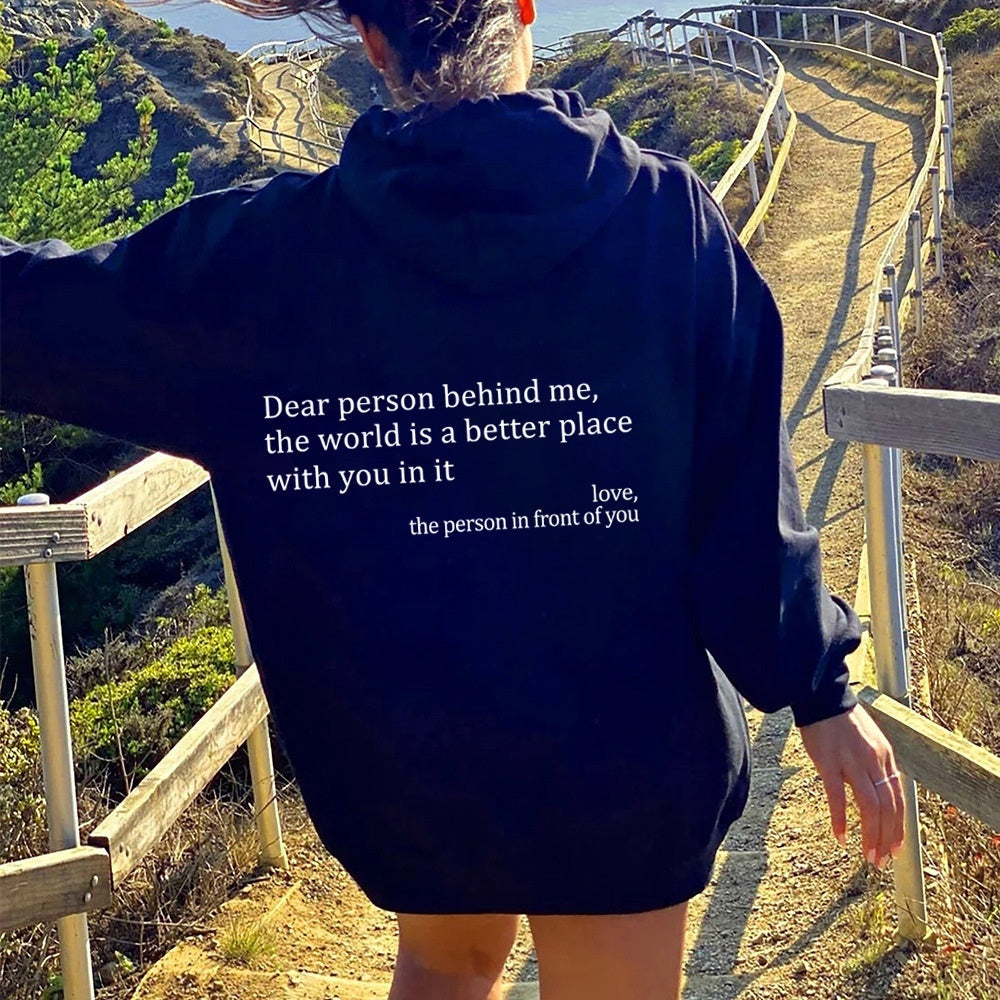 Women’s Plush Letter Print Hoodie with Kangaroo Pocket