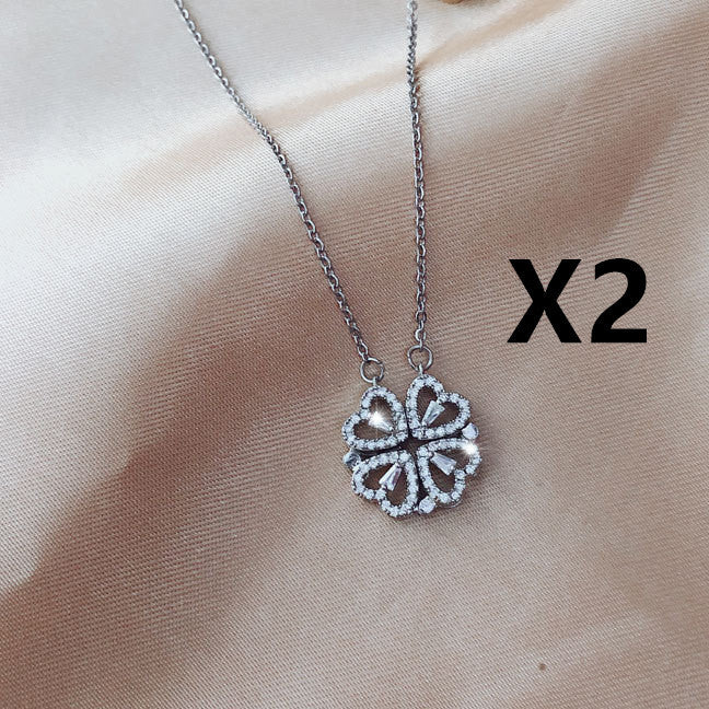 Women’s Zircon Four-leaf Clover Necklace – Multi-Wear Detachable Clavicle Chain