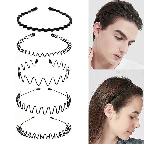 6Pcs Metal Wave Hair Headbands – Unisex Sports Hoop Bands with Comb