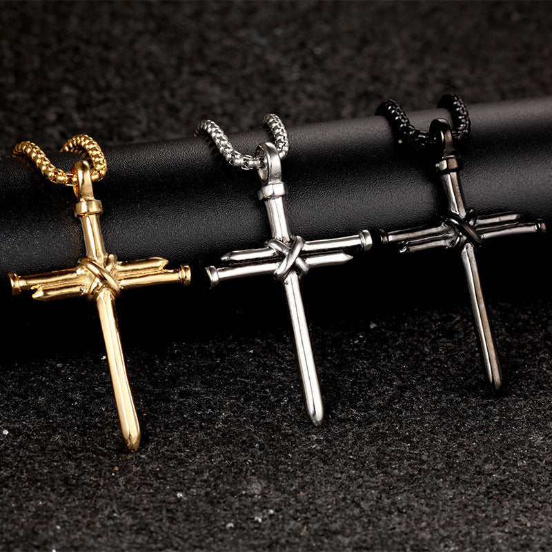 Steel Black & Gold Cross Unisex Necklace – Jewelry Gift