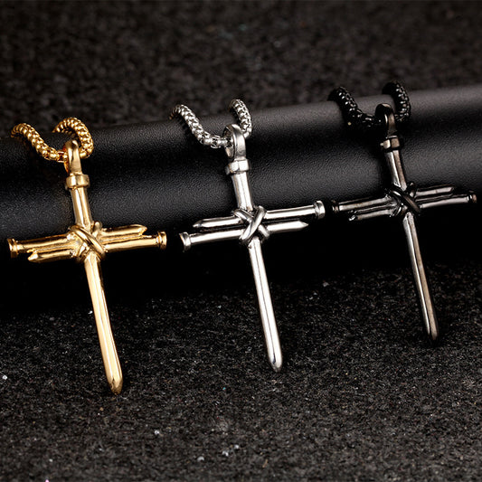Steel Black & Gold Cross Unisex Necklace – Jewelry Gift