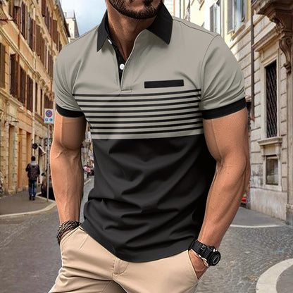 Men’s Casual Striped Shirt – Short Sleeve with Chest Pocket