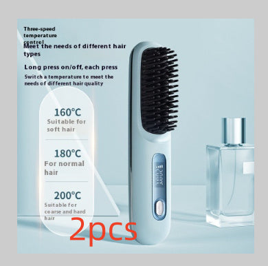 2-in-1 Wireless Hair Straightener Comb – Portable USB Hot Curler