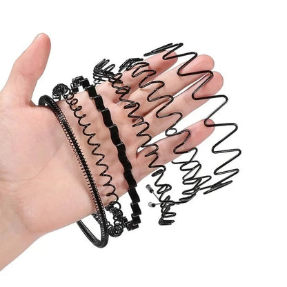6Pcs Metal Wave Hair Headbands – Unisex Sports Hoop Bands with Comb