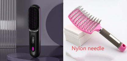 2-in-1 Wireless Hair Straightener Comb – Portable USB Hot Curler