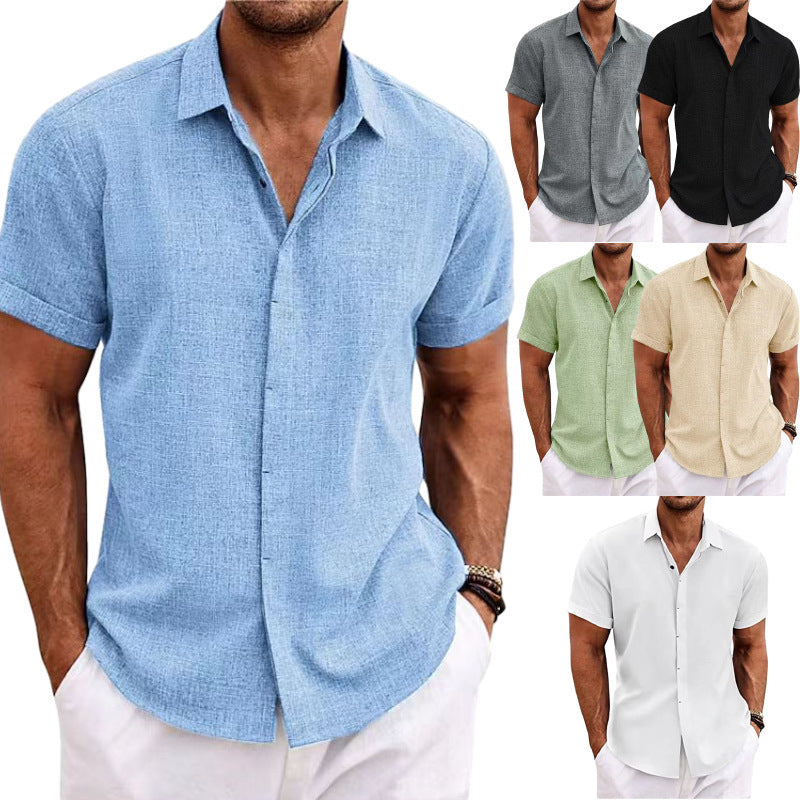 Men's Solid Linen Short Sleeve Shirt – Loose Fit