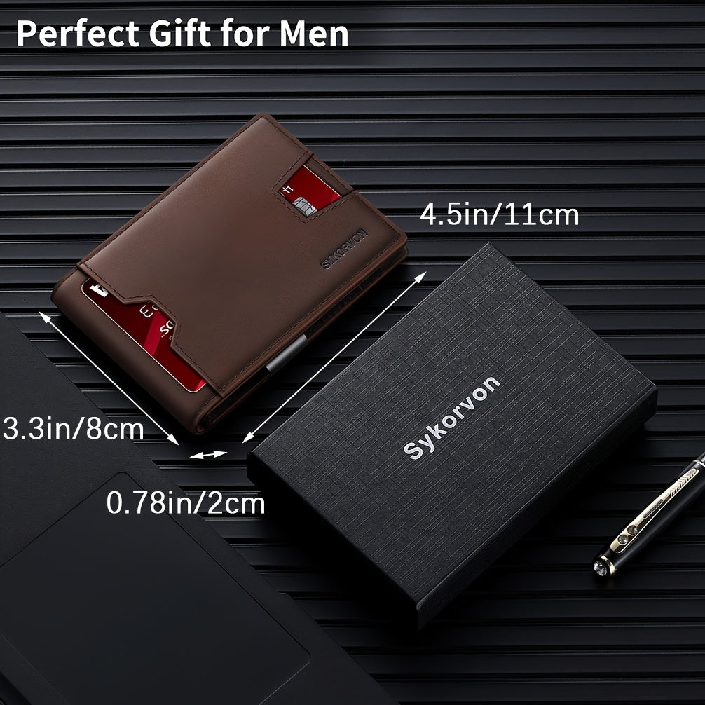 Men’s Genuine Leather RFID Bifold Wallet – Slim Front Pocket