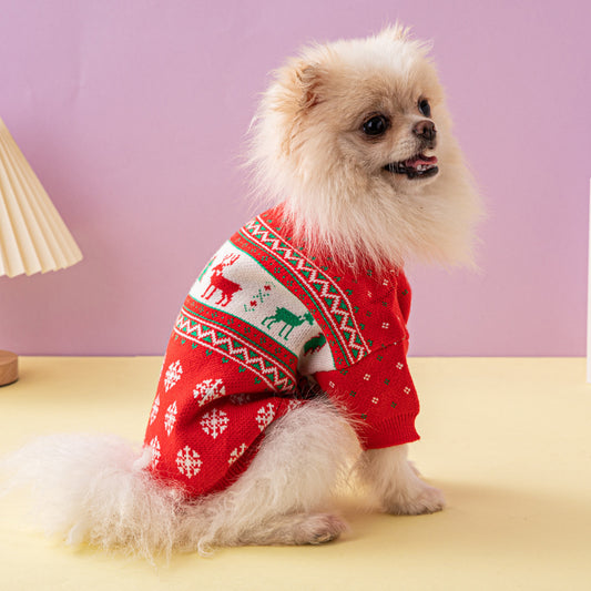 Christmas Dog Sweater – Cute Elk & Tree Winter Pet Outfit