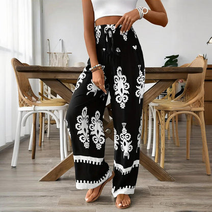 High Waist Wide Leg Pants – Geometric Print