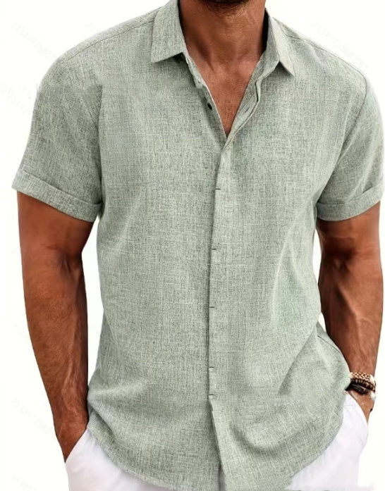 Men's Solid Linen Short Sleeve Shirt – Loose Fit