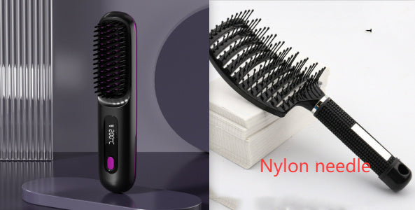 2-in-1 Wireless Hair Straightener Comb – Portable USB Hot Curler