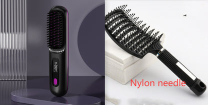 2-in-1 Wireless Hair Straightener Comb – Portable USB Hot Curler