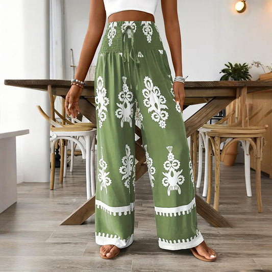 High Waist Wide Leg Pants – Geometric Print