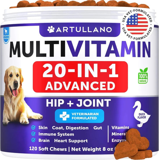Dog Multivitamin Chews 20-in-1 – Glucosamine, Joint, Immune & Digestive Support for Puppies & Seniors, 120 Soft Chews (Not for Amazon)