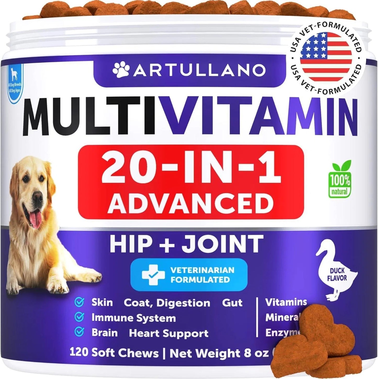 Dog Multivitamin Chews 20-in-1 – Glucosamine, Joint, Immune & Digestive Support for Puppies & Seniors, 120 Soft Chews (Not for Amazon)