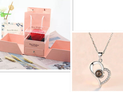Valentine’s Day Metal Rose Jewelry Box – Necklace Gift