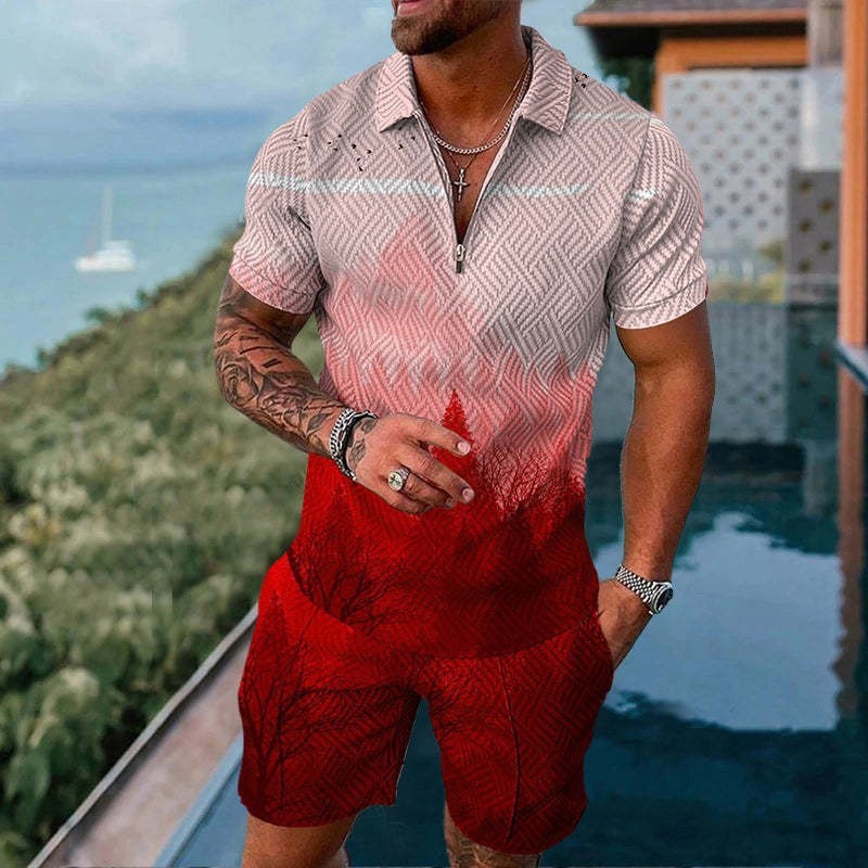 Men’s Fashion Casual Zipper Short Sleeve Suit – Summer Outfit