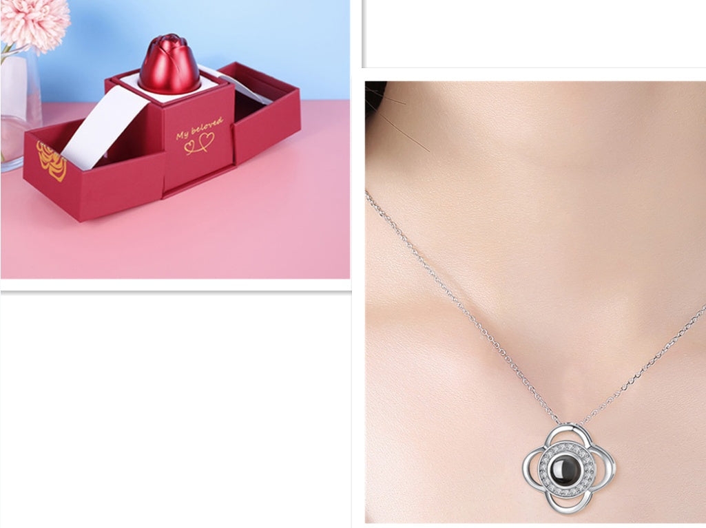 Valentine’s Day Metal Rose Jewelry Box – Necklace Gift