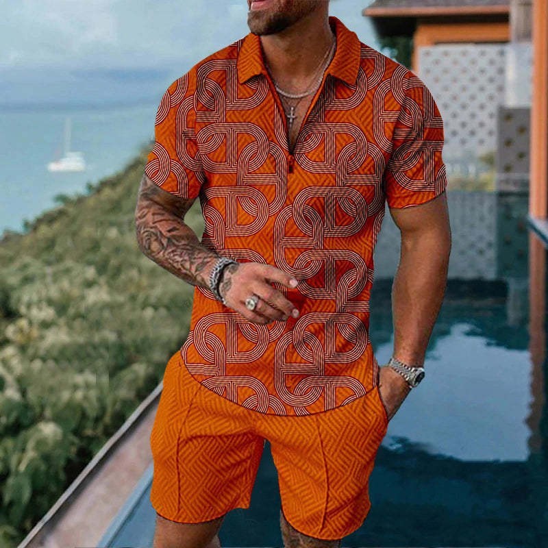 Men’s Fashion Casual Zipper Short Sleeve Suit – Summer Outfit