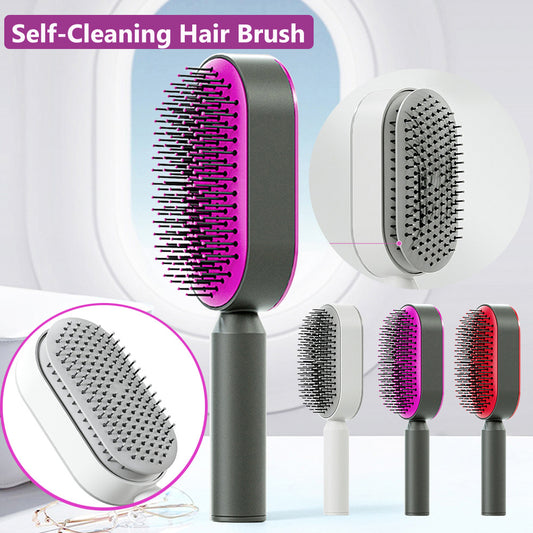 "Self-Cleaning Hair Brush for Women with Scalp Massage & Anti-Static Features"