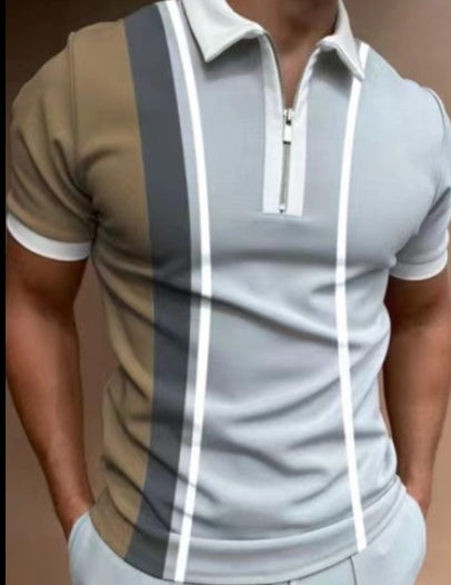 Men’s Polo Shirt – Striped Short Sleeve Lapel T-Shirt