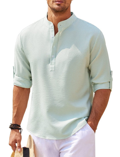 Men's Solid Color Long Sleeve Stand Collar Shirt