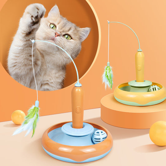 2-in-1 Cat Feather Turntable Toy