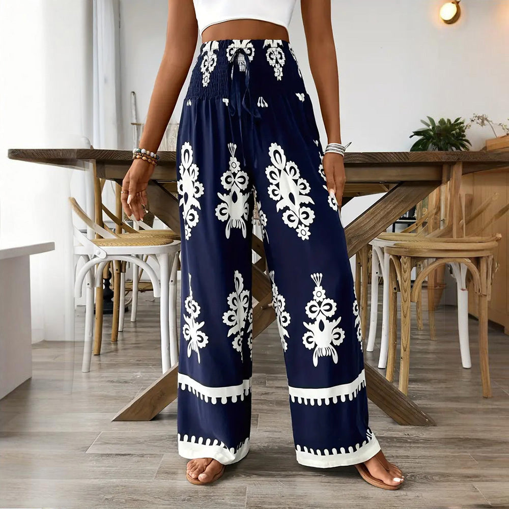 High Waist Wide Leg Pants – Geometric Print