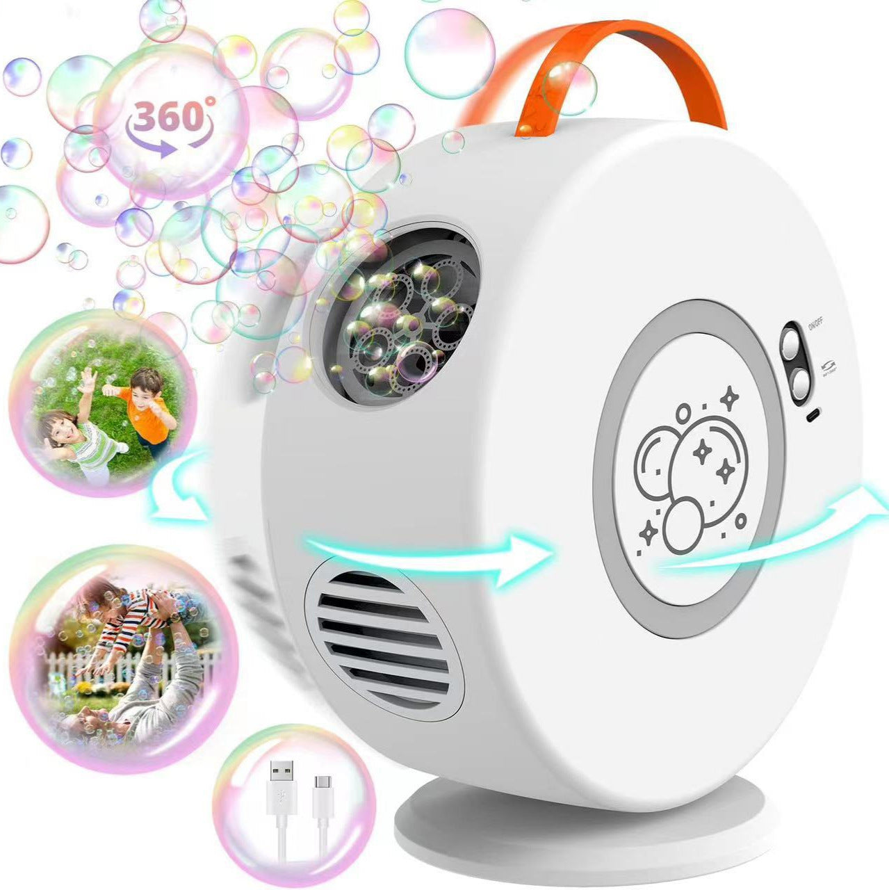 New Round Automatic Bubble Machine 360 Degree Rotation