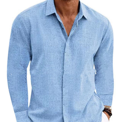 Men’s Long Sleeve Cotton Linen Undershirt Solid Color Shirt