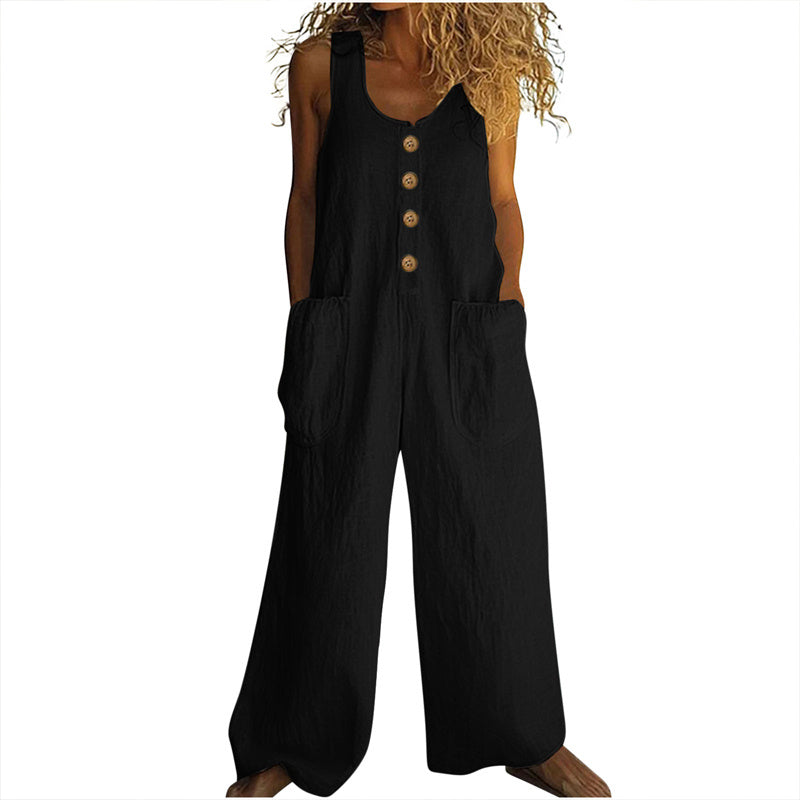 Women’s Elegant Wide-Leg Button Front Jumpsuit