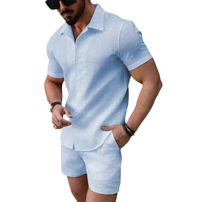 Men’s Summer Beach Two-Piece Set – Short Sleeve Shirt & Shorts