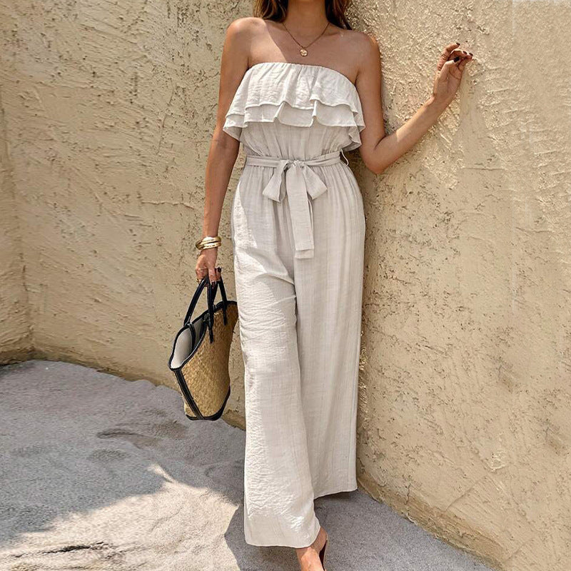 Women’s Sleeveless Tube Top Ruffled Jumpsuit