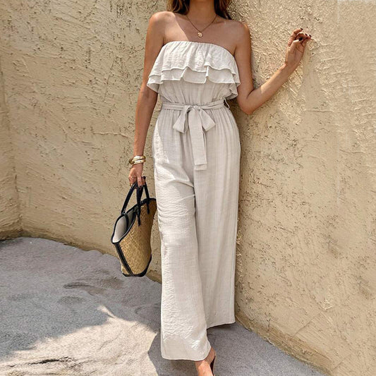 Women’s Sleeveless Tube Top Ruffled Jumpsuit