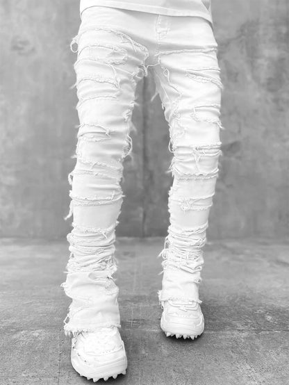 Men’s Stacked Jeans – Slim Fit Patched Denim Trousers