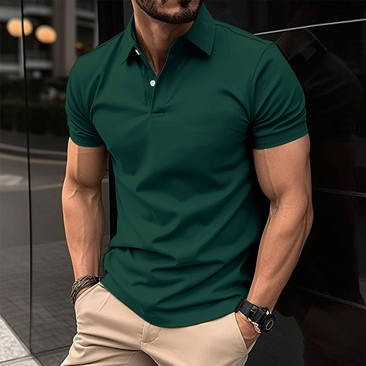 Men’s Summer Short Sleeve Polo Shirt – Solid Color Button-Down Lapel Top