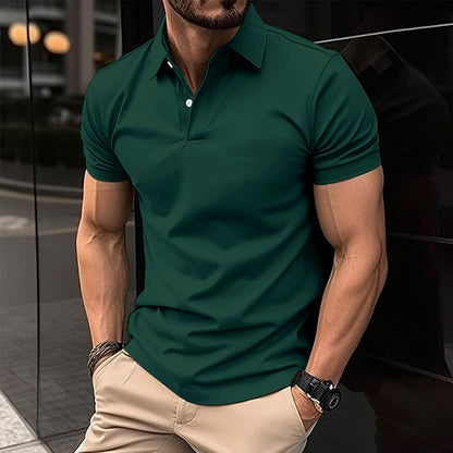 Men’s Summer Short Sleeve Polo Shirt – Solid Color Button-Down Lapel Top