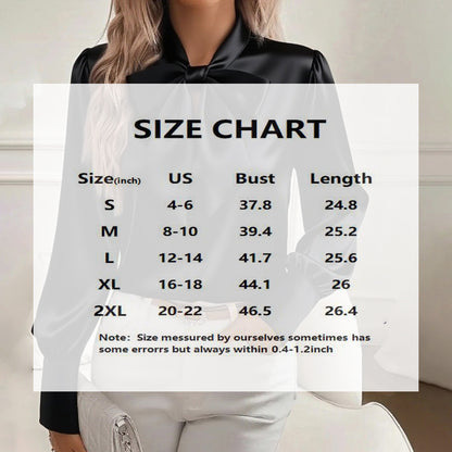 Women’s Satin Bow Blouse – Long Sleeve