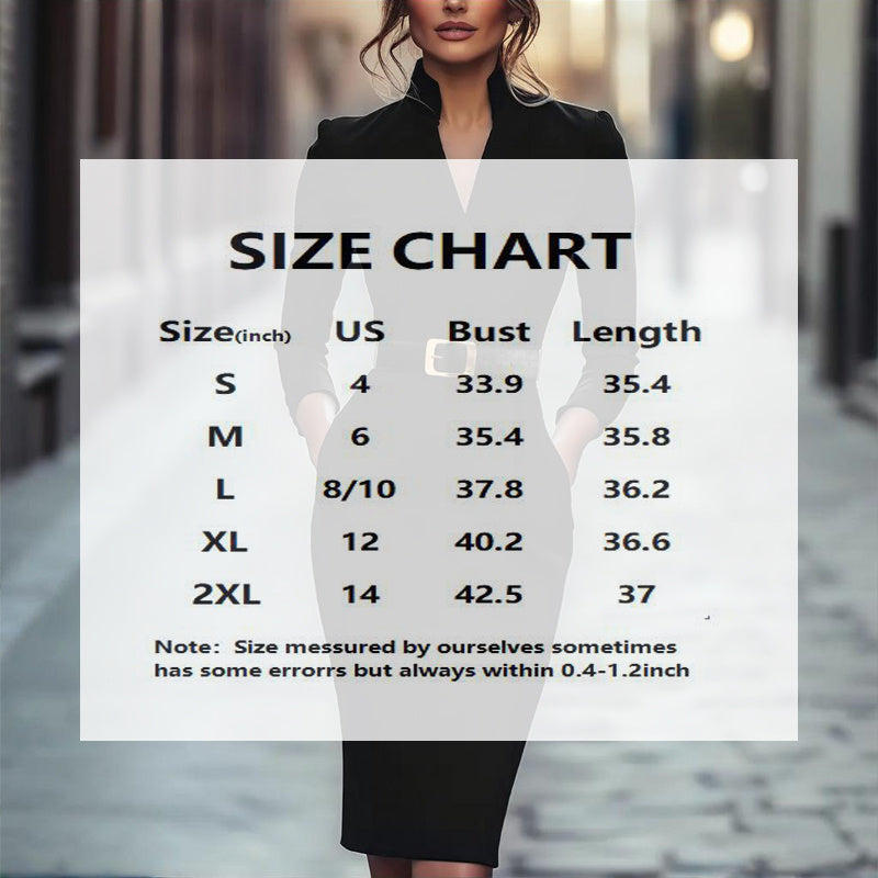 Women’s Black V-Neck Bodycon Midi Dress with Belt