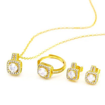 Zircon Pendant Necklace & Stud Earrings – Gold Jewelry Set