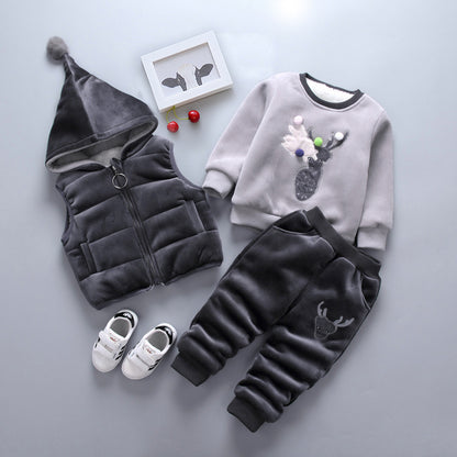 Boys Winter Thickened 3-Piece Clothing Set