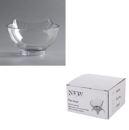 Non-Slip Double Cat & Dog Bowl with Raised Stand – Transparent Pet Feeder for Healthy Eating & Cervical Protection