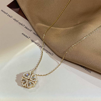 Retro Magnetic Heart Clover Pendant Necklace – Women’s Love Jewelry Gift