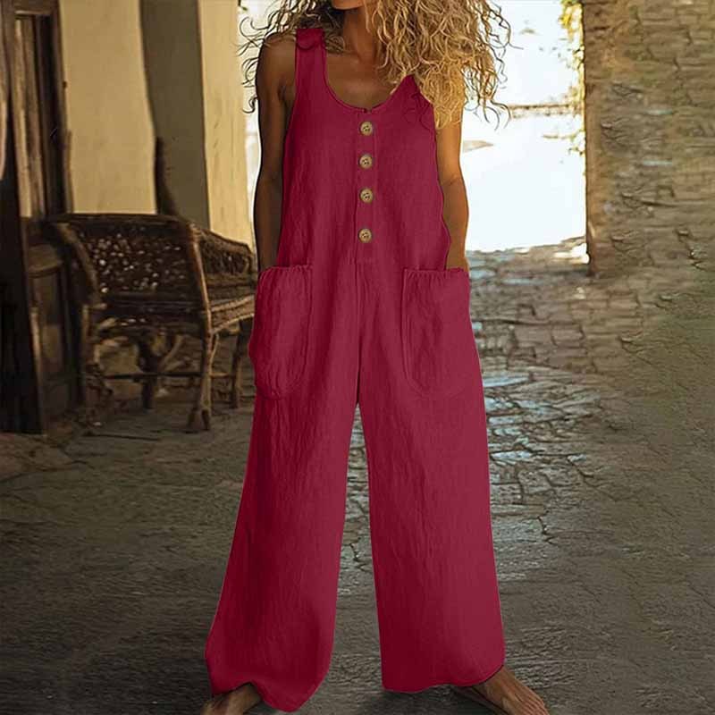 Women’s Elegant Wide-Leg Button Front Jumpsuit