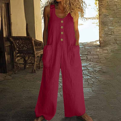 Women’s Elegant Wide-Leg Button Front Jumpsuit