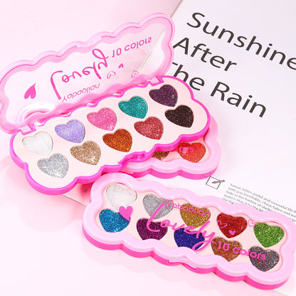 Pearlescent Heart Eyeshadow Palette – 10 Colors Glitter Sequins