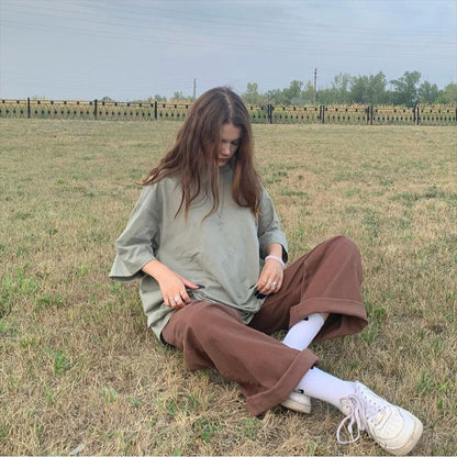 Women’s Retro Brown Solid Color Jeans