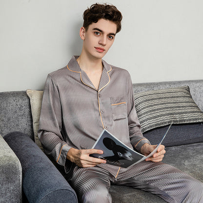 Men’s Ice Silk Pajamas Set – Long Sleeve & Trousers Nightwear