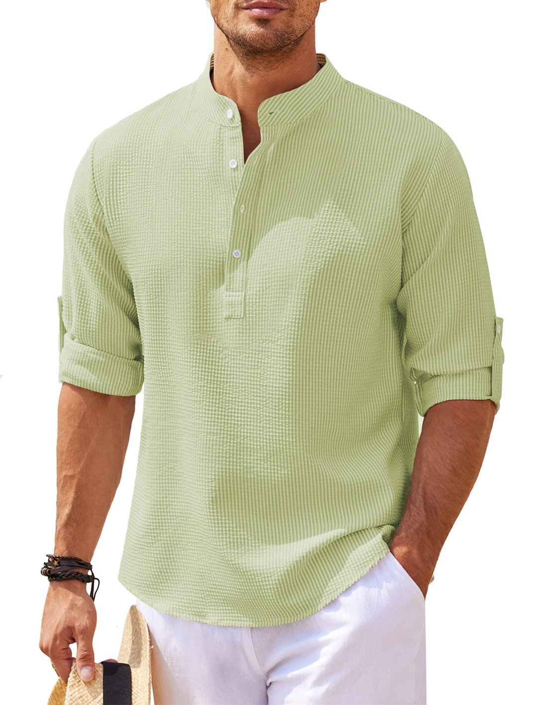 Men's Solid Color Long Sleeve Stand Collar Shirt